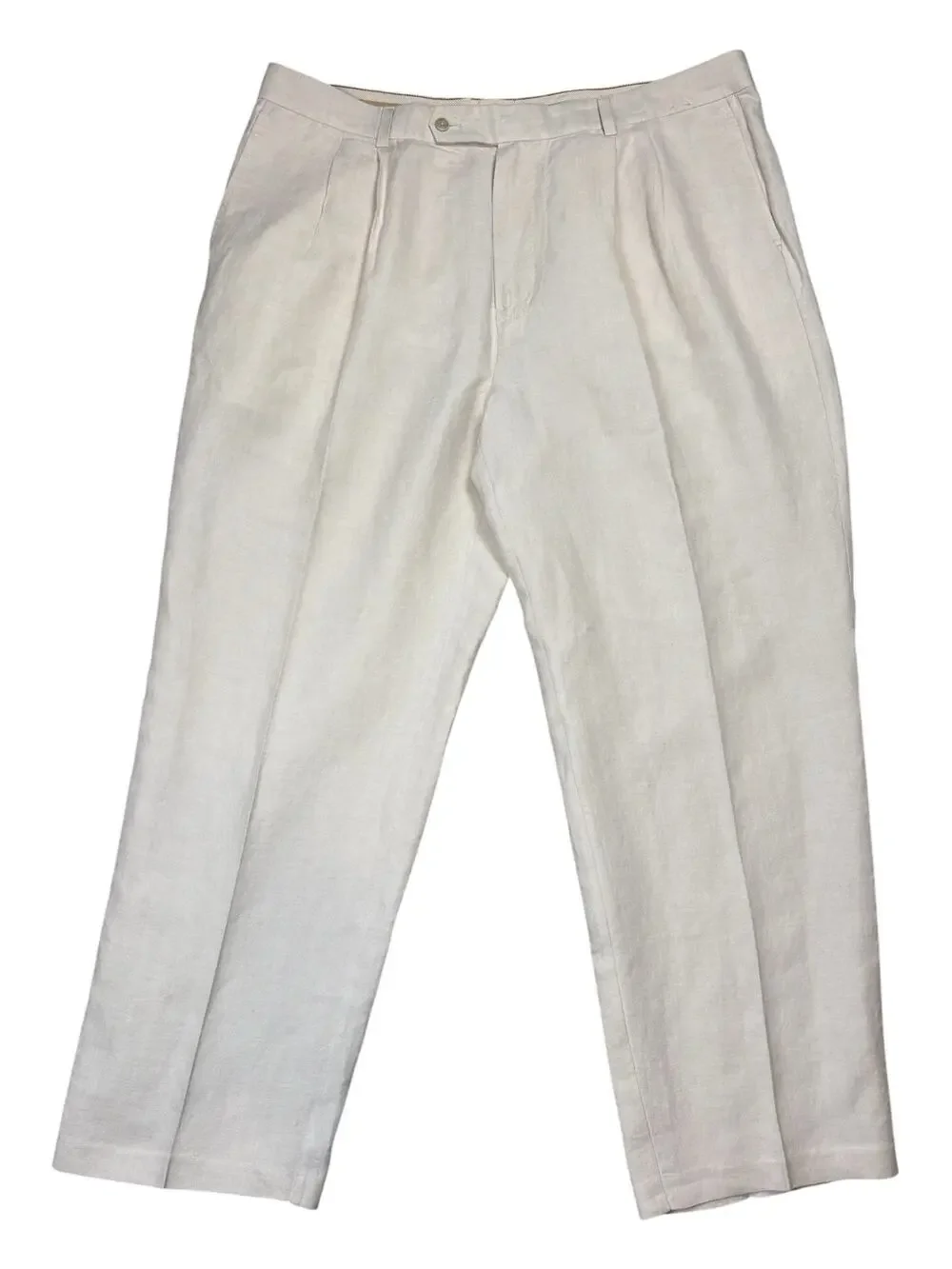 Tommy Bahama Linen Silk Pleated Pants Men's 40x30 Cream Unlined Preppy Summer